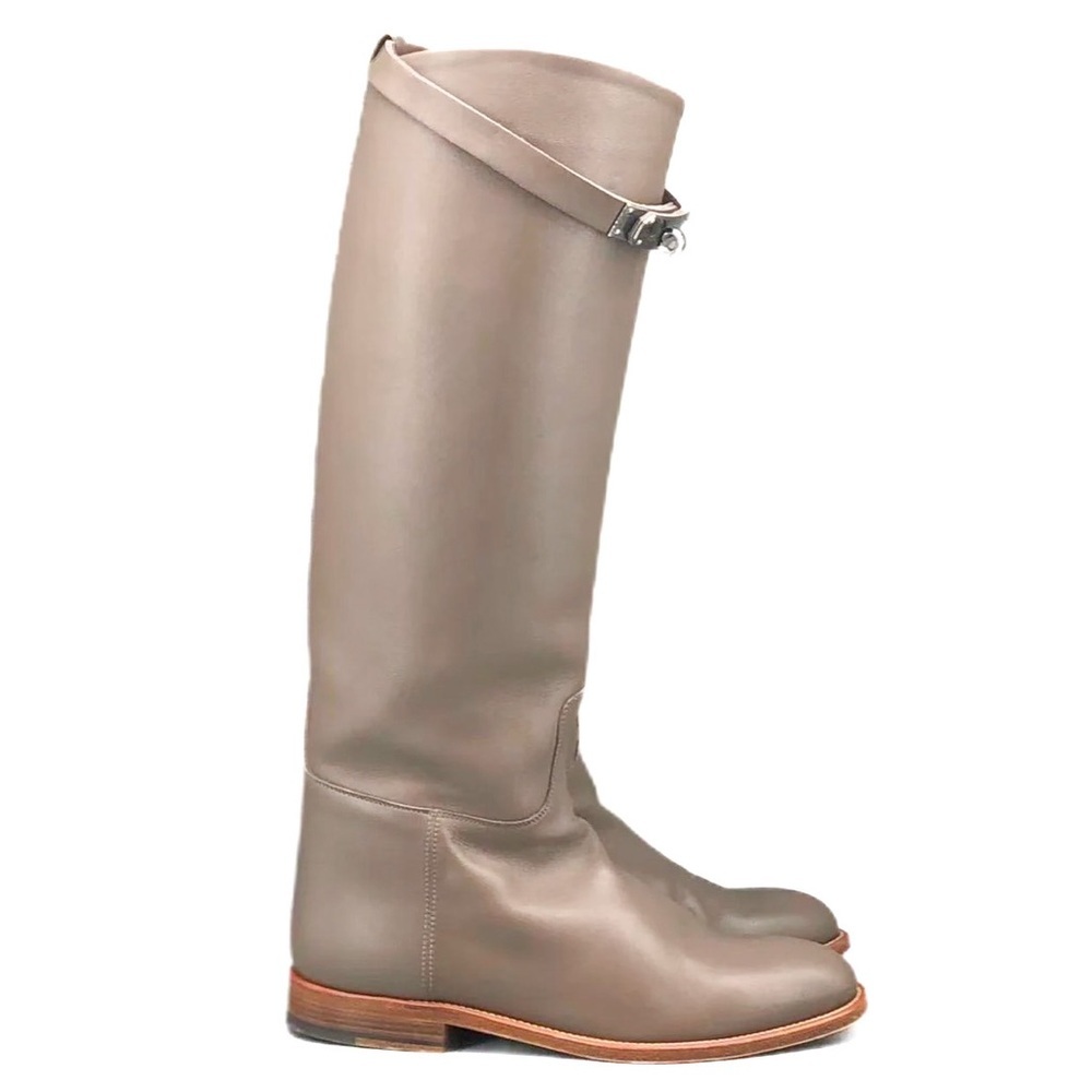 Hermès Jumping Boot Knee High Leather Kelly Lock Taupe Étoupe EU 36 - Picture 1 of 8